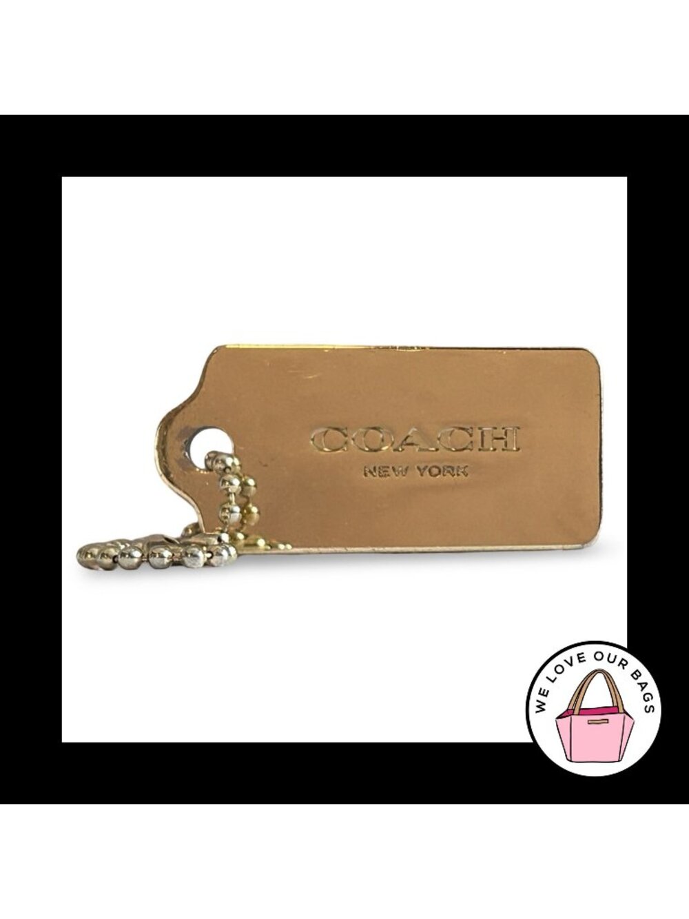 COACH NEW YORK Hang Tag 1.75" Gold Brass Metal Bag Charm Keychain Fob Medium